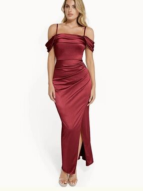 Shapewear Off Shoulder Shine Ruched Sculpting Maxi Dress  built in Shapewear